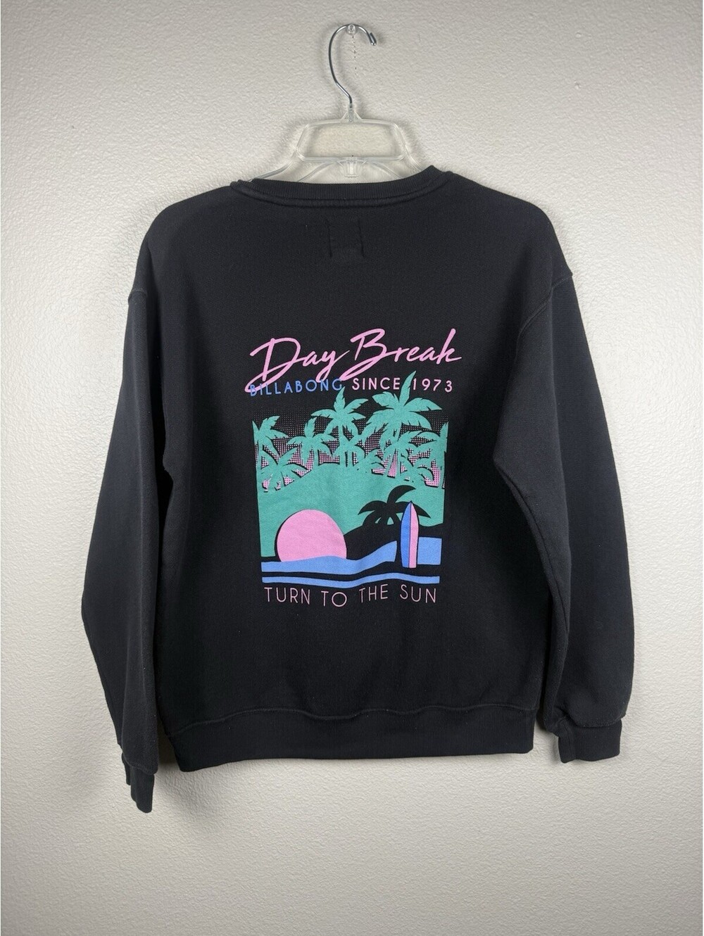 Billabong Day Break Sweatshirt Men’s  S Black Retro Surf Graphic Crewneck